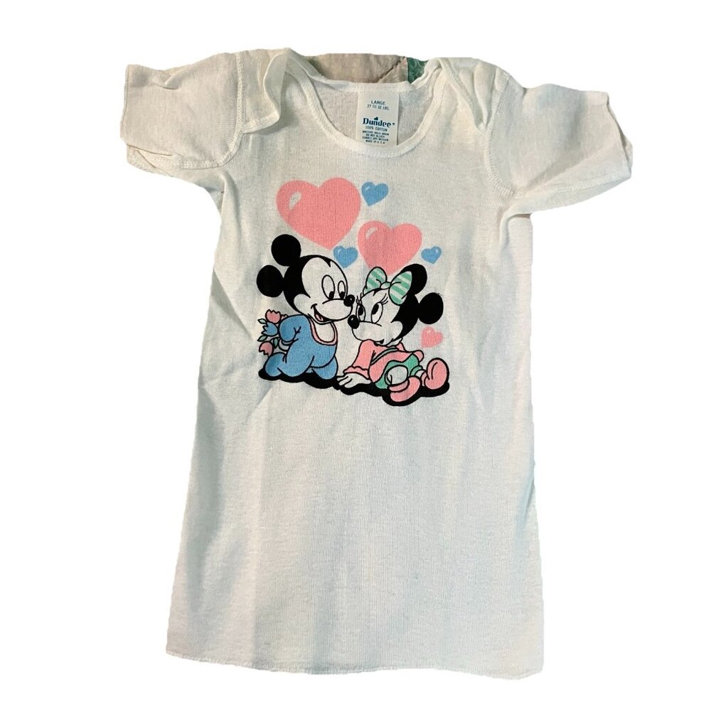 Vintage 80s Dundee Disney‎ Babies Sleep Shirt White Made in USA L Mickey Minnie